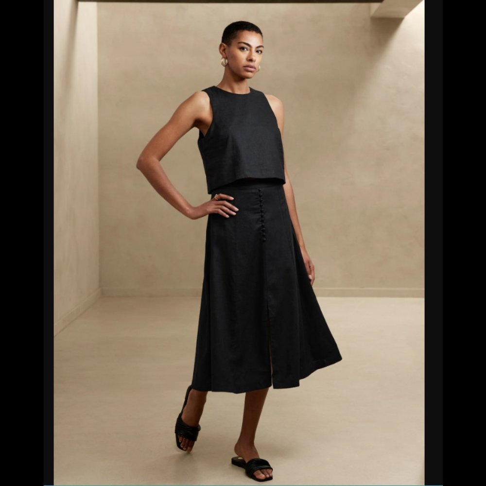 BANANA REPUBLIC Linen Blend Black Midi Skirt 6 new in package
